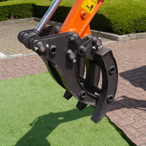 Photo of a fully contracted rhinoceros micro digger grab attachment